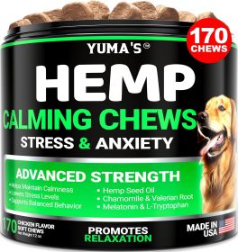 Hemp Calming Chews for Dogs Advanced Dog Calming Treats 170 Chews Anxiety Relief Separation Aid Barking Stress Relief Thunderstorms Melatonin Hemp Oil