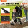 VEVOR Pet Stroller, 3 Wheels Dog Stroller Rotate with Brakes, 35lbs Weight Capacity, Puppy Stroller with Front Pedal, Velcro