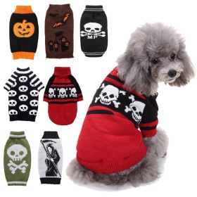 Pet Dog Halloween Costume Pumpkin Skull Death Pattern Pet Knit Sweater (Type: Black skullS)