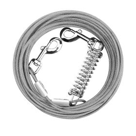 Dog Tie Out Cable Long Dog Leash Chew Proof Lead Dog Chain with Durable Spring 360Â° Rotatable Clips PVC Case for Outside Yard Caming (Color: grey, size: 15m)