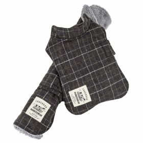 Touchdog 2-In-1 Windowpane Plaided Dog Jacket With Matching Reversible Dog Mat (Color: grey, size: small)